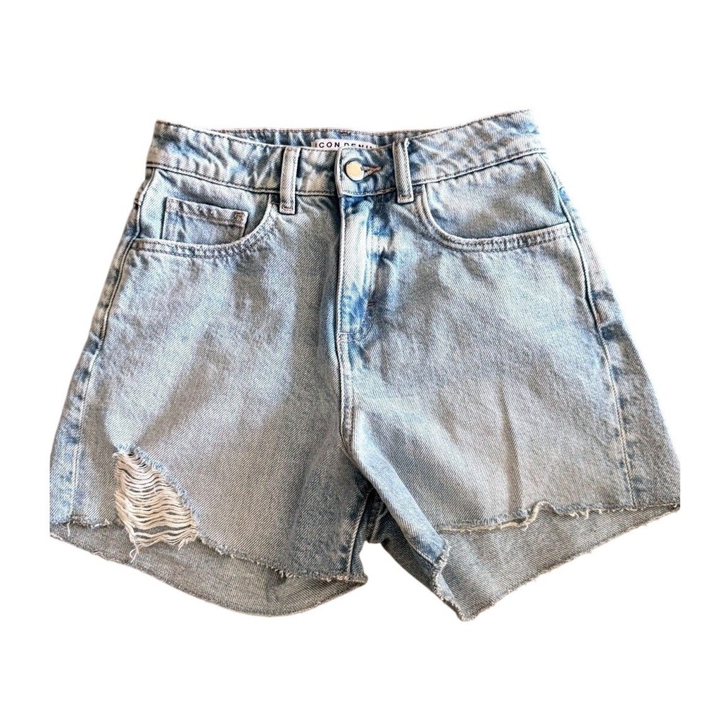 Icon Denim Shorts High Rise Womens 24 Light Wash Distressed Jean Jort